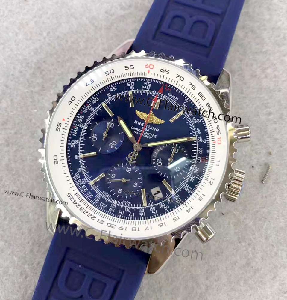Buy Copy Breitling Navitimer Rubber Strap Blue Face Watch